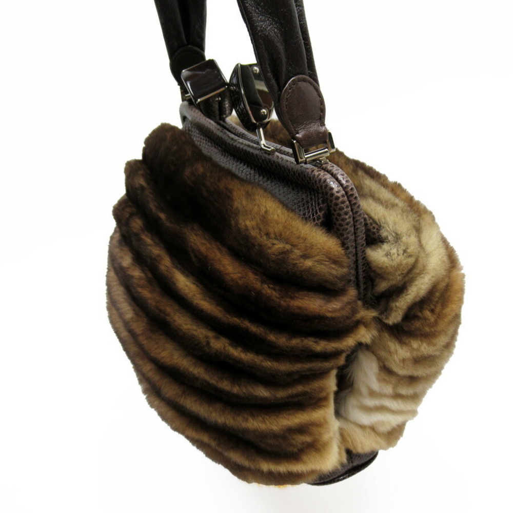 Salvatore Ferragamo Handbag Python Chinchilla Bro… - image 1